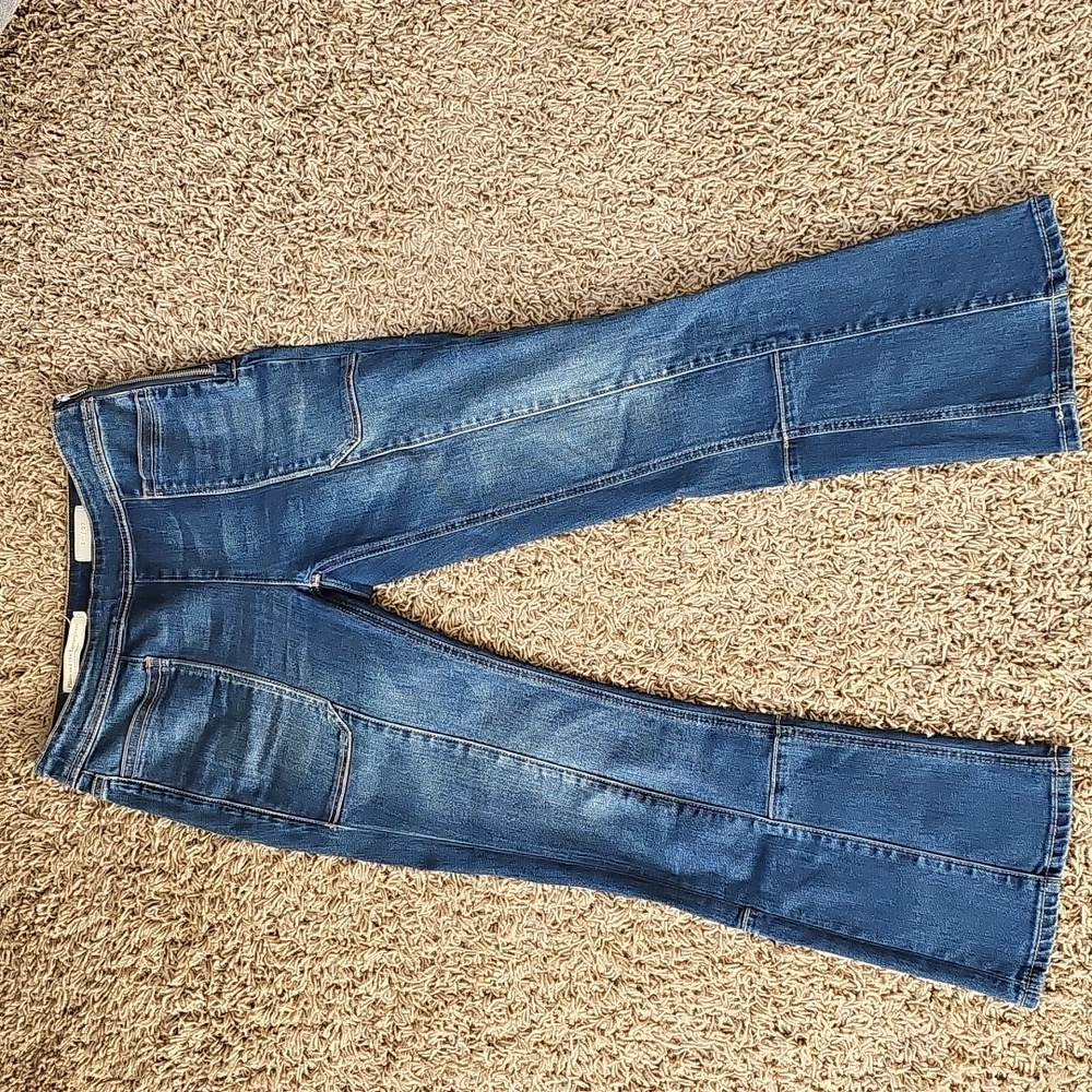 Anthropologie Pilcro Letterpress Jeans 27 Utility High Rise Cropped Bootcut Blue - Picture 3 of 9